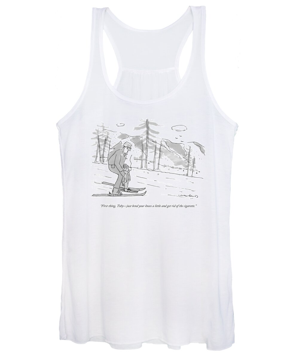 Smoking Women's Tank Top featuring the drawing A Father Teaches His Son To Ski. The Son by Michael Crawford