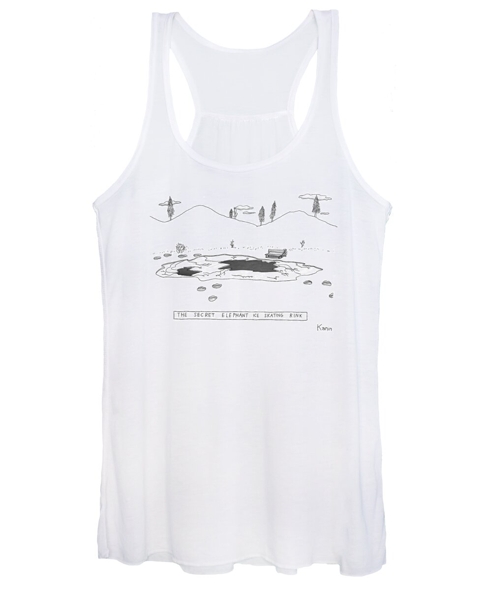 Captionless. Title: Women's Tank Top featuring the drawing A Frozen Pond In A Snowy Winter. The Surface by Zachary Kanin