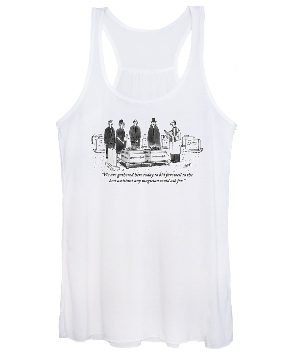 Cemetery Women's Tank Top featuring the drawing A Group Of People Including A Magician Stand by Tom Cheney