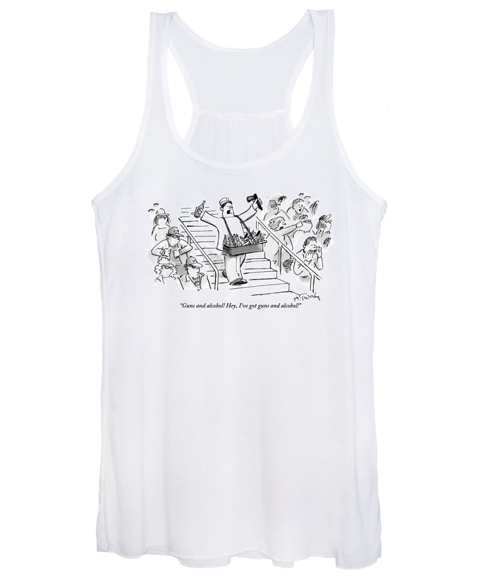Sports Women's Tank Top featuring the drawing A Hot Dog Vendor Is Hawking His Unlikely Wares by Mike Twohy