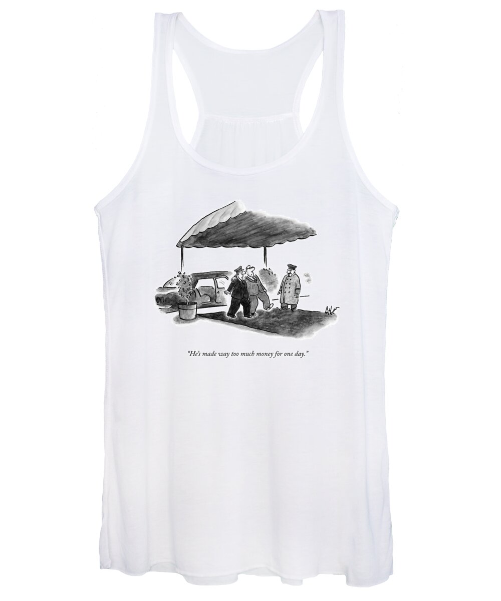 Drunk Women's Tank Top featuring the drawing A Limousine Driver Helps A Drunk-looking Ceo Walk by Frank Cotham