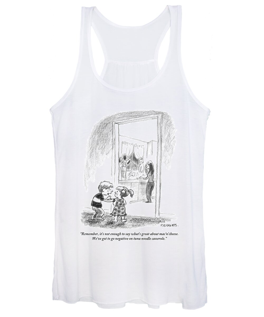 Children-eating Women's Tank Top featuring the drawing A Little Boy Speaks To A Little Girl by Pat Byrnes