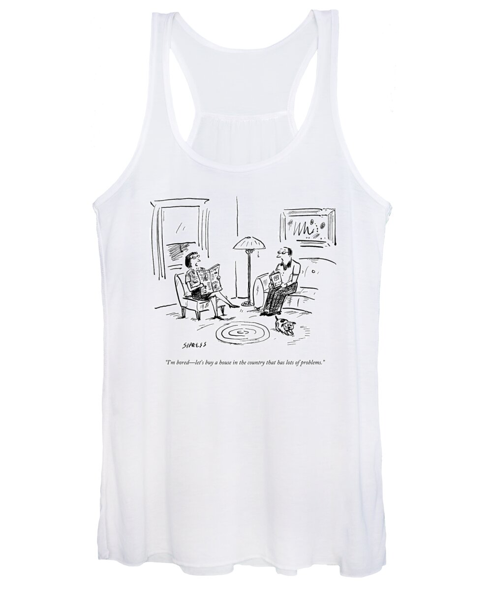 Flip Women's Tank Top featuring the drawing A Man And A Woman Talk In Their Living Room by David Sipress