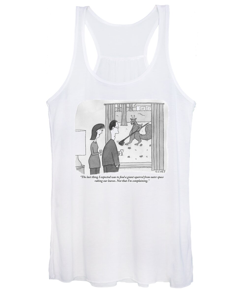 Squirrel Women's Tank Top featuring the drawing A Man And His Wife Gaze Out Of Their Window by Peter C. Vey