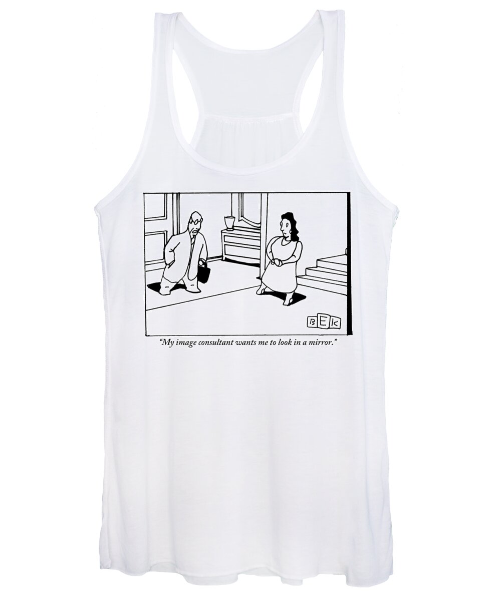 Mirror Women's Tank Top featuring the drawing A Man, Holding A Briefcase, Stands by Bruce Eric Kaplan
