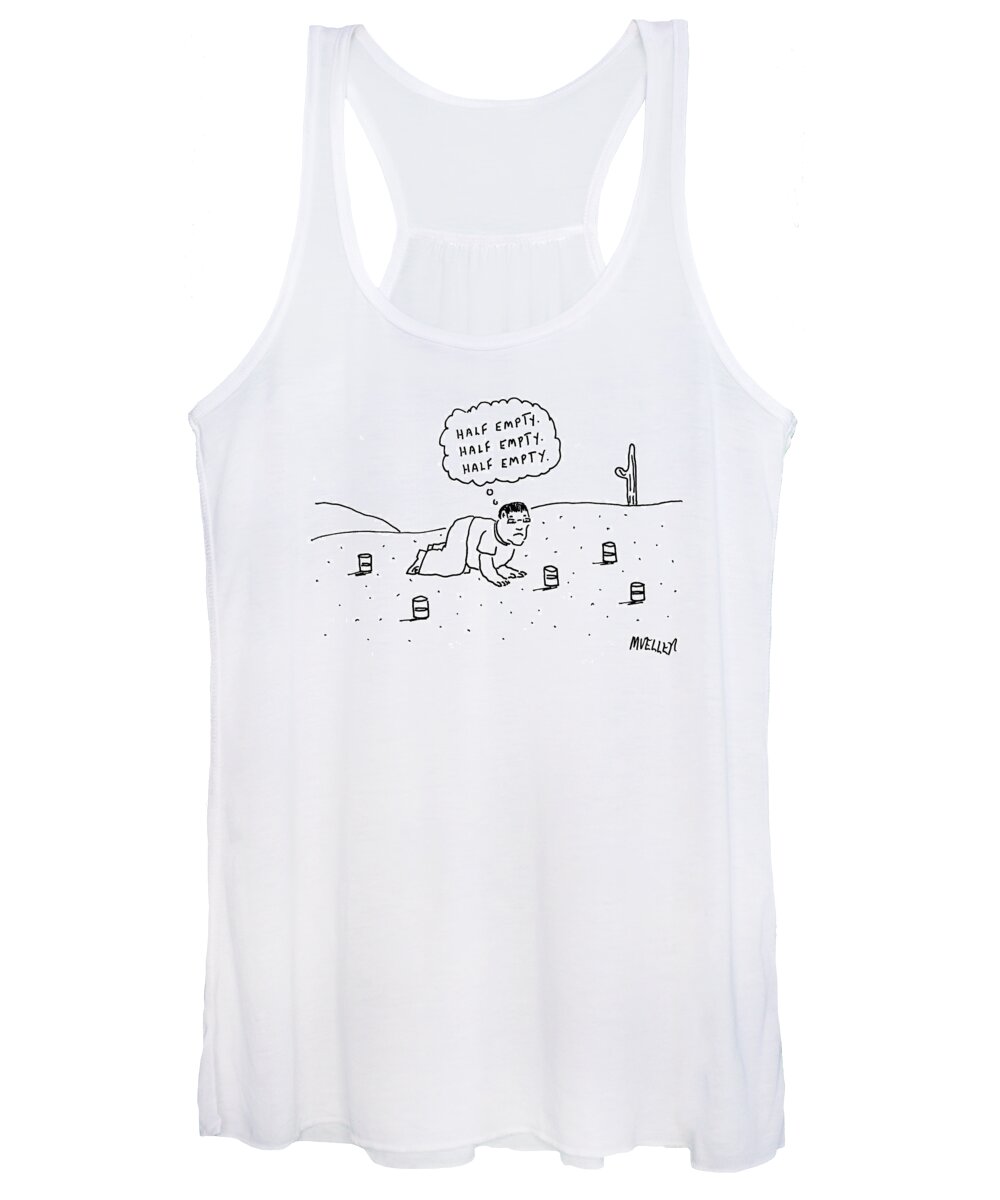 Half Full/half Empty Women's Tank Top featuring the drawing A Man Is Seen Crawling Through The Desert by Peter Mueller