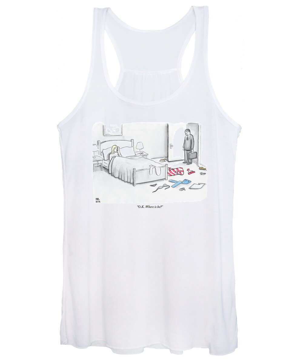 Where's Waldo Women's Tank Top featuring the drawing A Man Walks Into A Room To Find His Wife In Bed by Paul Noth