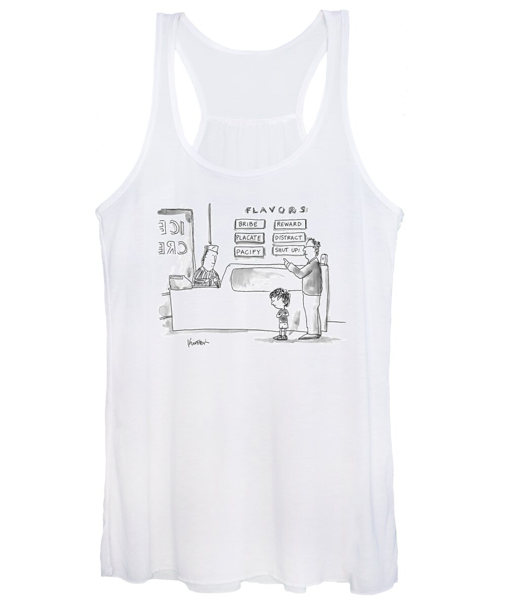 Captionless Ice Cream Women's Tank Top featuring the drawing A Man With His Child In An Ice Cream Parlor by Ken Krimstein