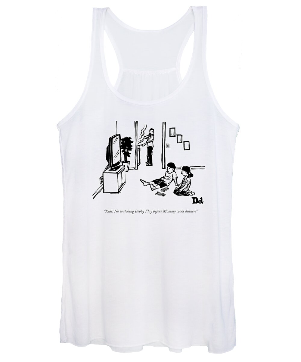 Cooking Shows Women's Tank Top featuring the drawing A Mother, Cooking In The Kitchen, Hollers by Drew Dernavich