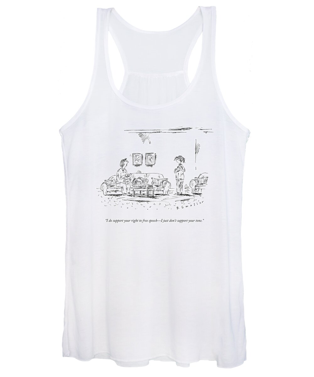 I Do Support Your Right To Free Speech - I Just Don't Support Your Tone. Women's Tank Top featuring the drawing A Mother Talks To Her Daughter by Barbara Smaller