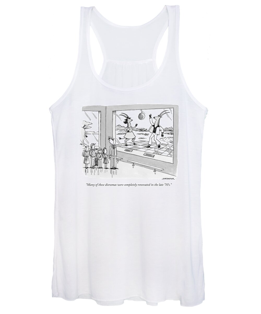 Many Of The Dioramas Were Completely Renovated In The '70's. Women's Tank Top featuring the drawing A Museum Curator Leads A Tour Of Children by Joe Dator