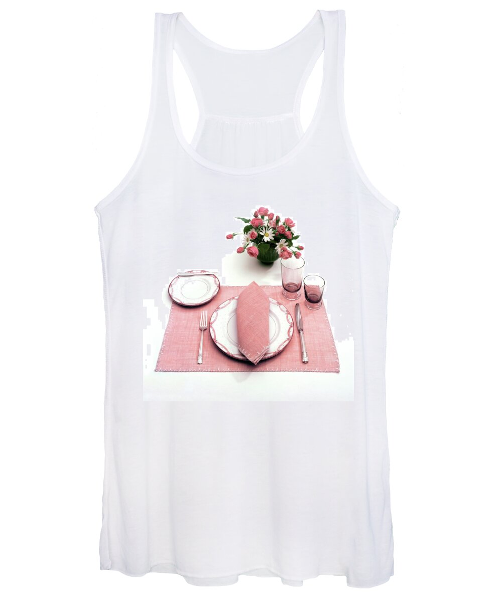 Utensils Women's Tank Top featuring the photograph A Pink Table Setting by Haanel Cassidy