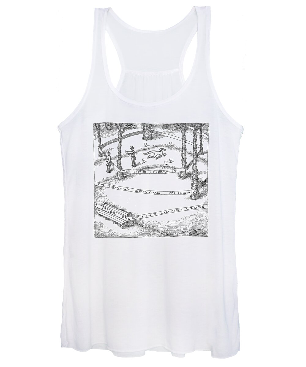 Crime Scene Women's Tank Top featuring the drawing A Policeman Holds His Hands Up To Stop A Man by John O'Brien