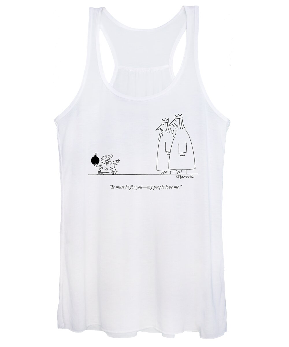 Two Kings Women's Tank Top featuring the drawing A Small Peasant Approaches Two Kings With A Bomb by Charles Barsotti