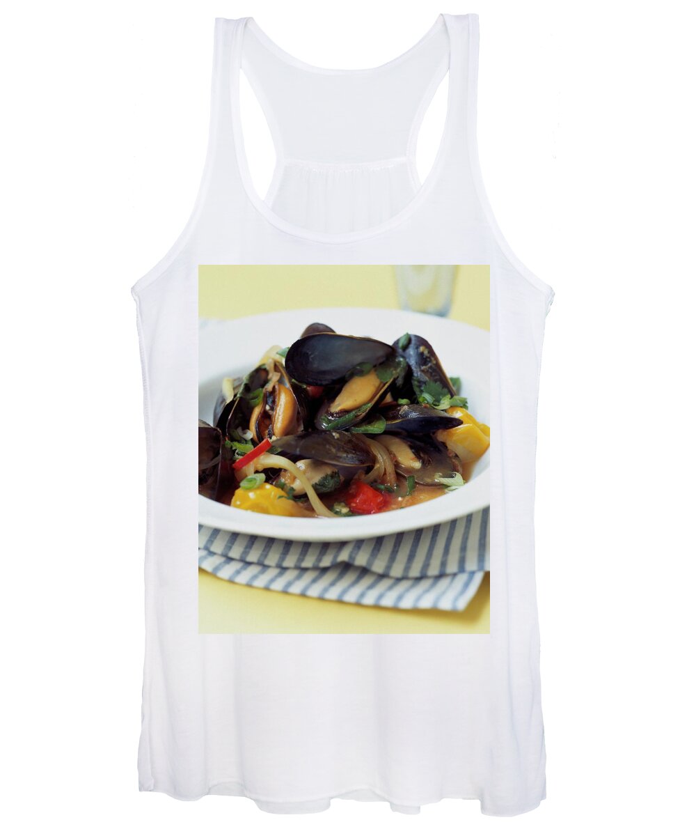 Cooking Women's Tank Top featuring the photograph A Thai Dish Of Mussels And Papaya by Romulo Yanes