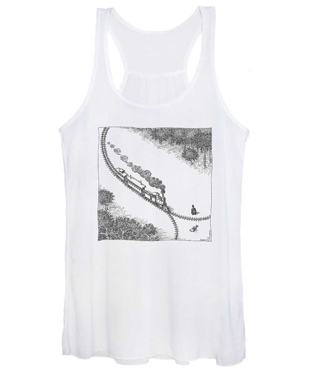 Captionless Zipper Women's Tank Top featuring the drawing A Train Heads Toward A Tied Up Victim Traveling by John O'Brien