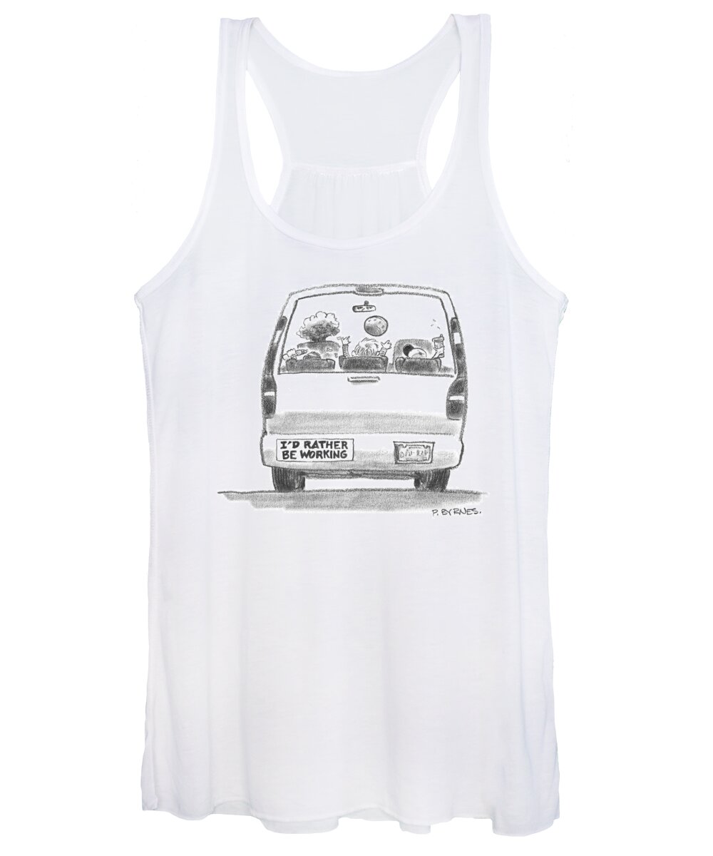 Bumper Stickers Women's Tank Top featuring the drawing A Vehicle With Many Children Inside Is Seen by Pat Byrnes