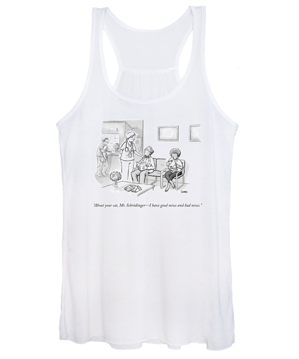 Science Women's Tank Top featuring the drawing A Veterinarian Confronts A Man In The Waiting by Benjamin Schwartz