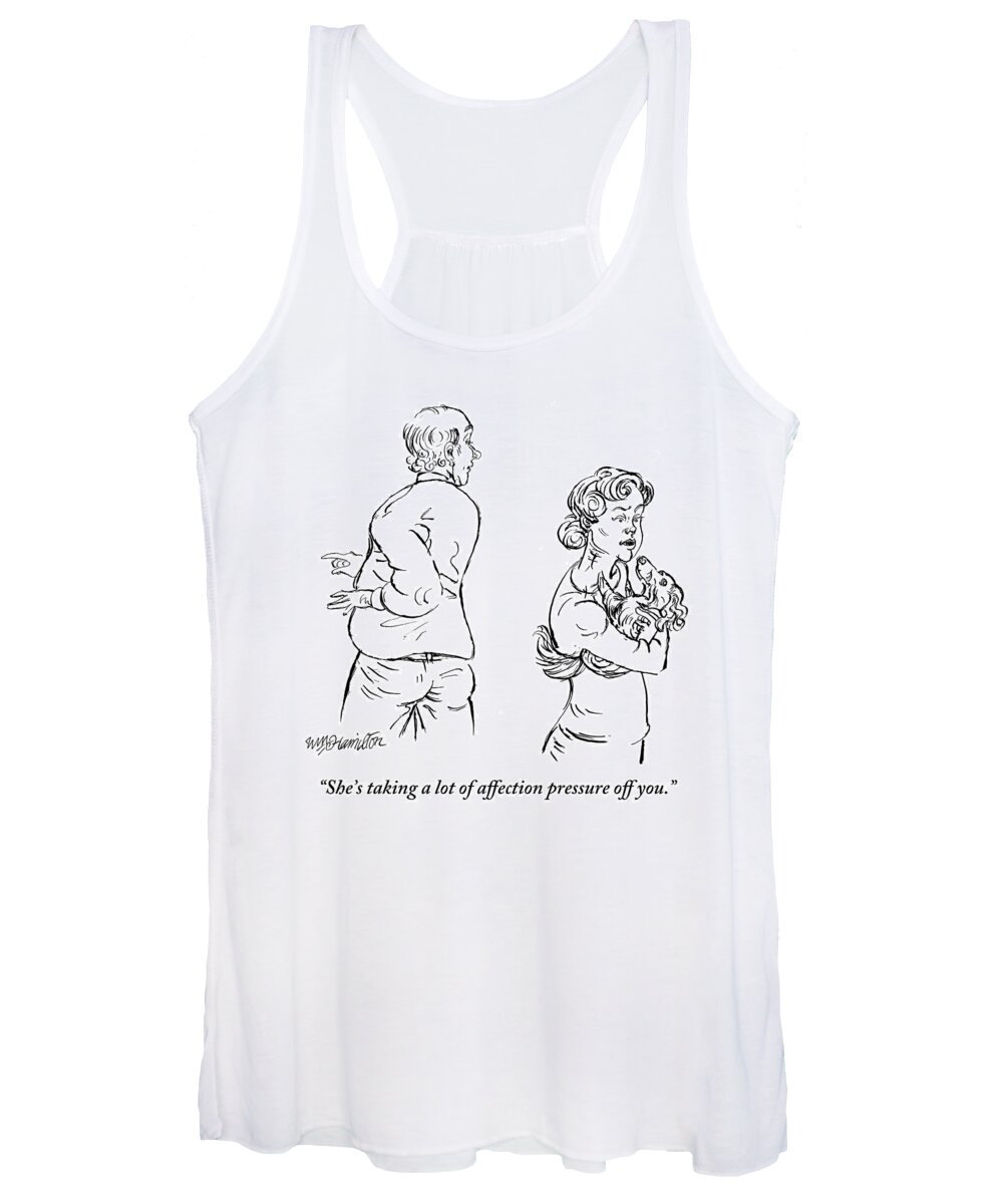 Dogs Women's Tank Top featuring the drawing A Woman Holding A Dog Speaks To Her Husband by William Hamilton