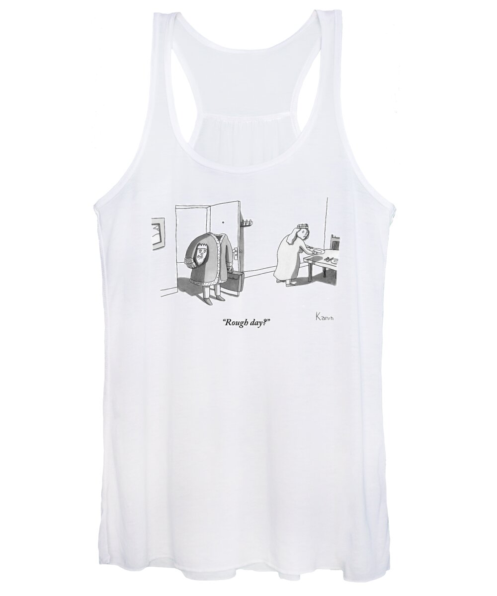 King Women's Tank Top featuring the drawing A Woman Setting The Table Dressed As A Queen by Zachary Kanin