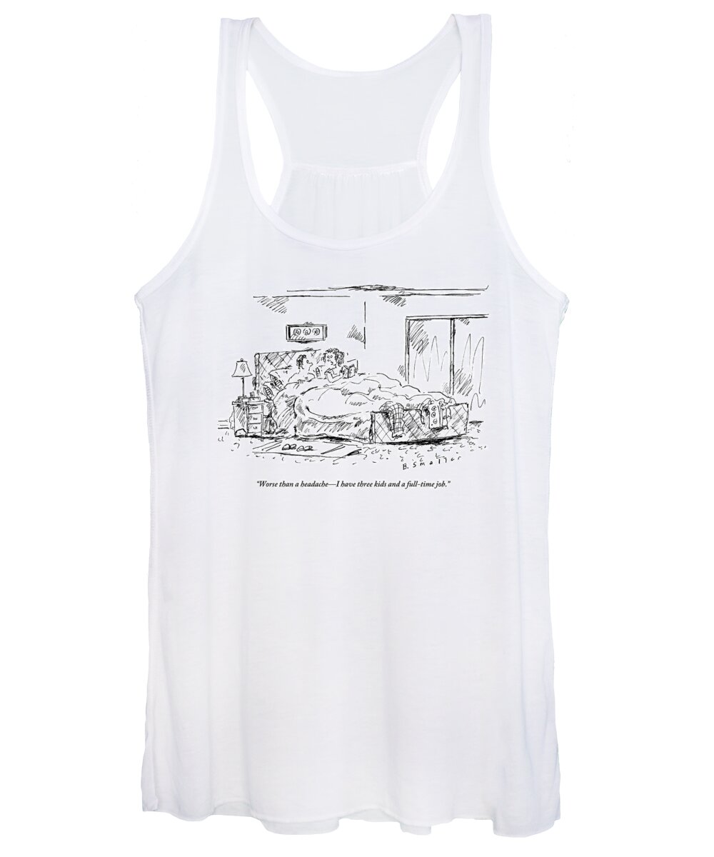 Husband Women's Tank Top featuring the drawing A Woman Speaks To Her Husband In Bed As She Reads by Barbara Smaller