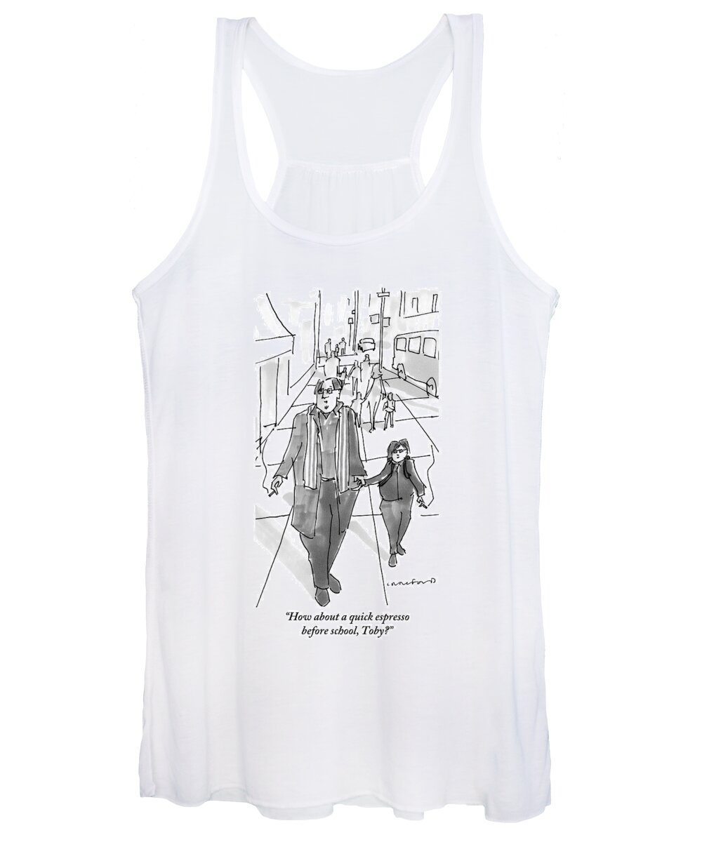 Yuppies Women's Tank Top featuring the drawing A Yuppie Father And Son Walk Hand In Hand Smoking by Michael Crawford