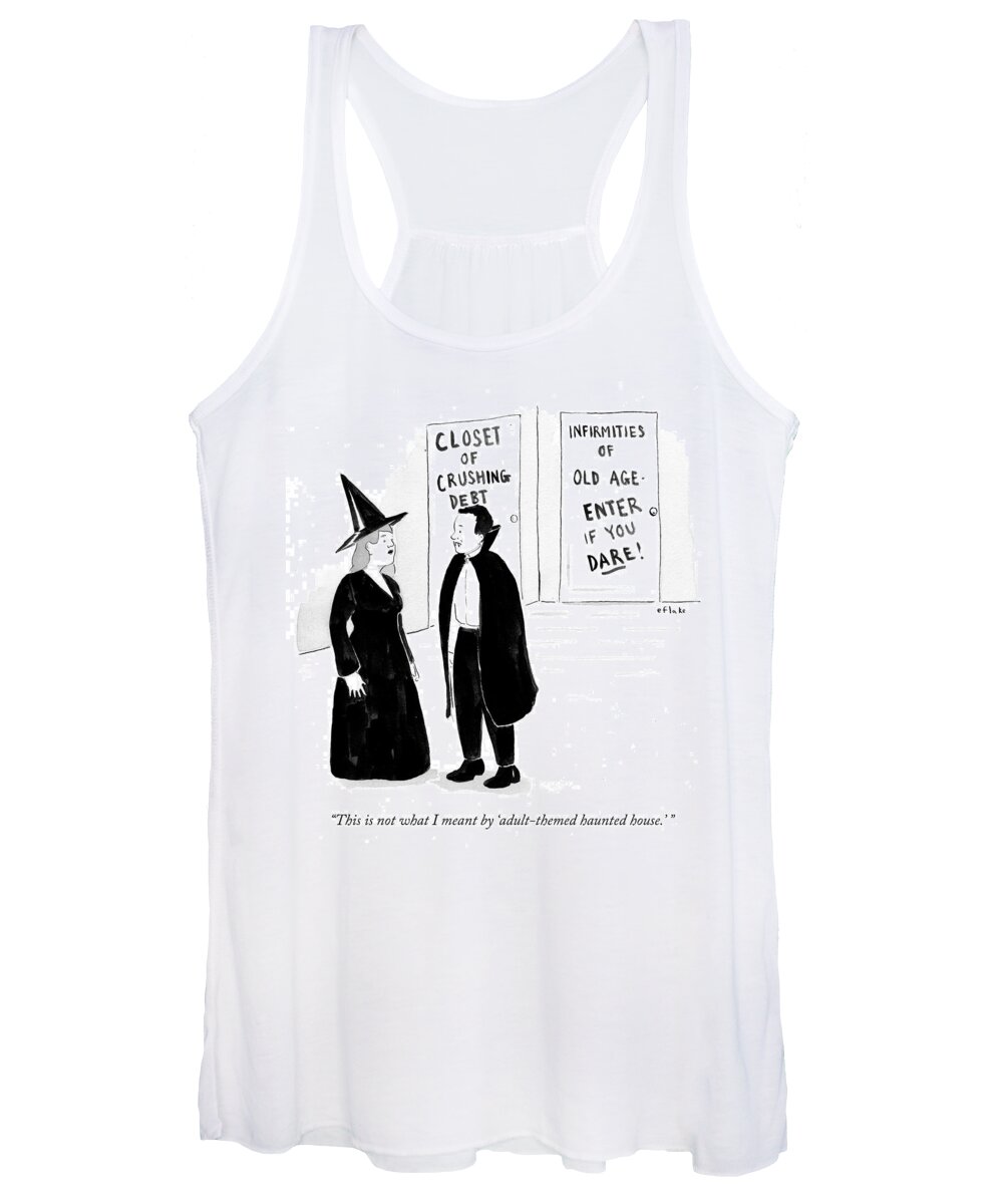 Closet Of Crushing Debt Women's Tank Top featuring the drawing Adult-themed Haunted House by Emily Flake