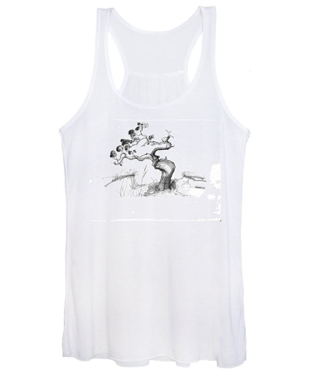 Ocracoke Women's Tank Top featuring the drawing Ancient Loblolly Pine Ocracoke NC 1970s by Richard Wambach