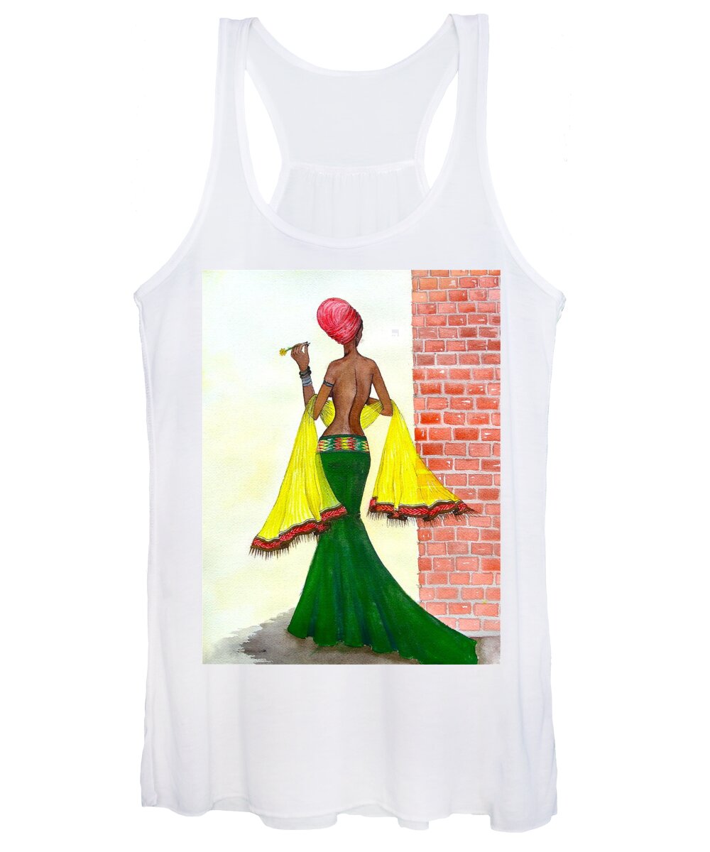 African Paintings Women's Tank Top featuring the painting Around the Corner by Mahlet