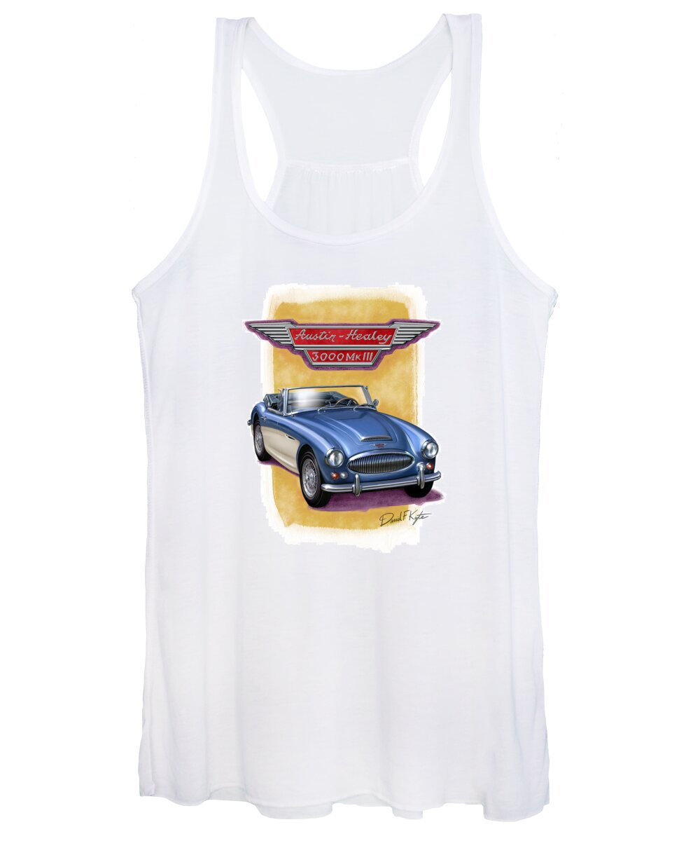 Austin Women's Tank Top featuring the painting Austin Healey 3000 Blue-white by David Kyte