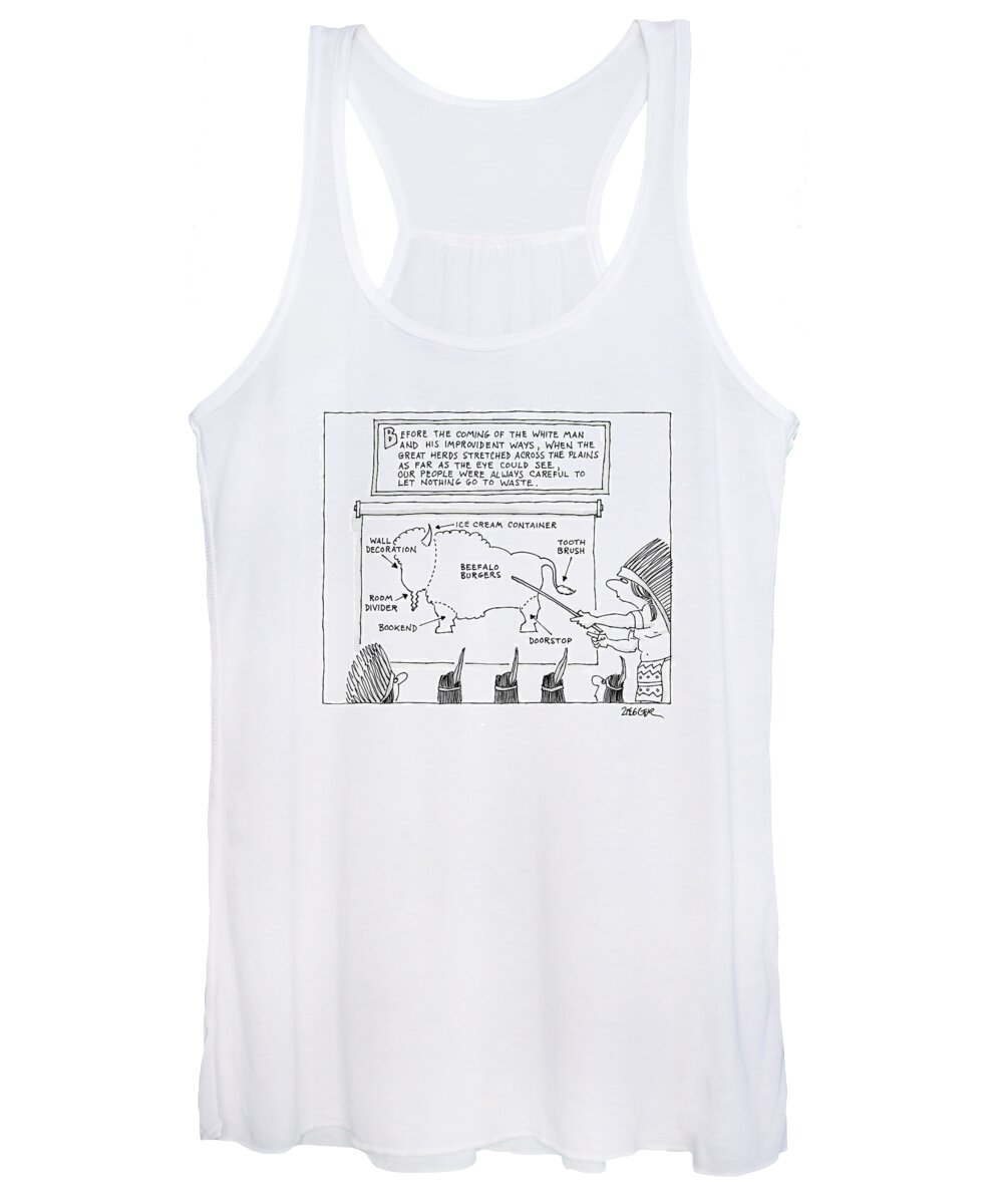 Buffalo Women's Tank Top featuring the drawing Before The Coming Of The White Man by Jack Ziegler