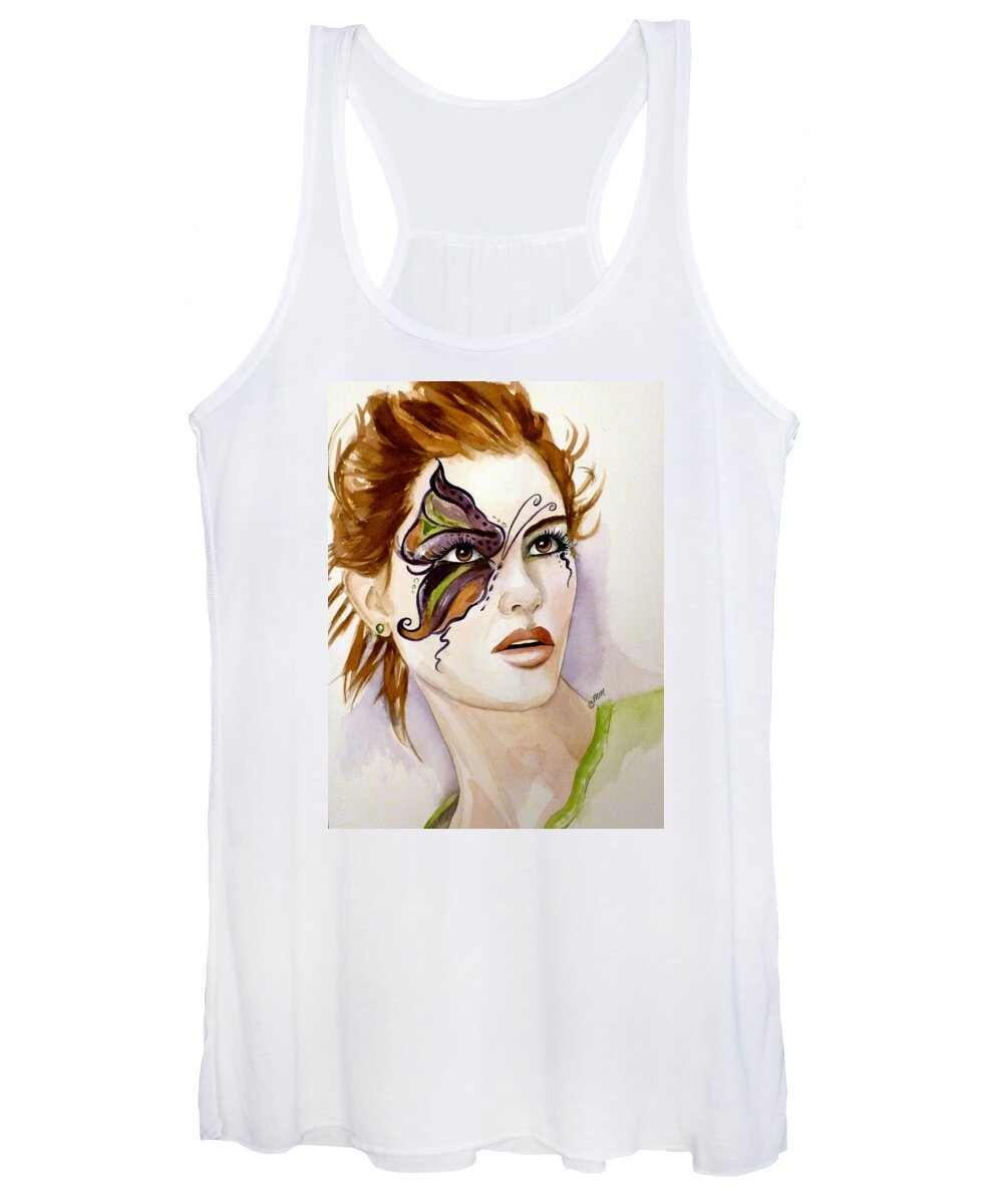 Redhead Woman Women's Tank Top featuring the painting Behind the Mask by Michal Madison