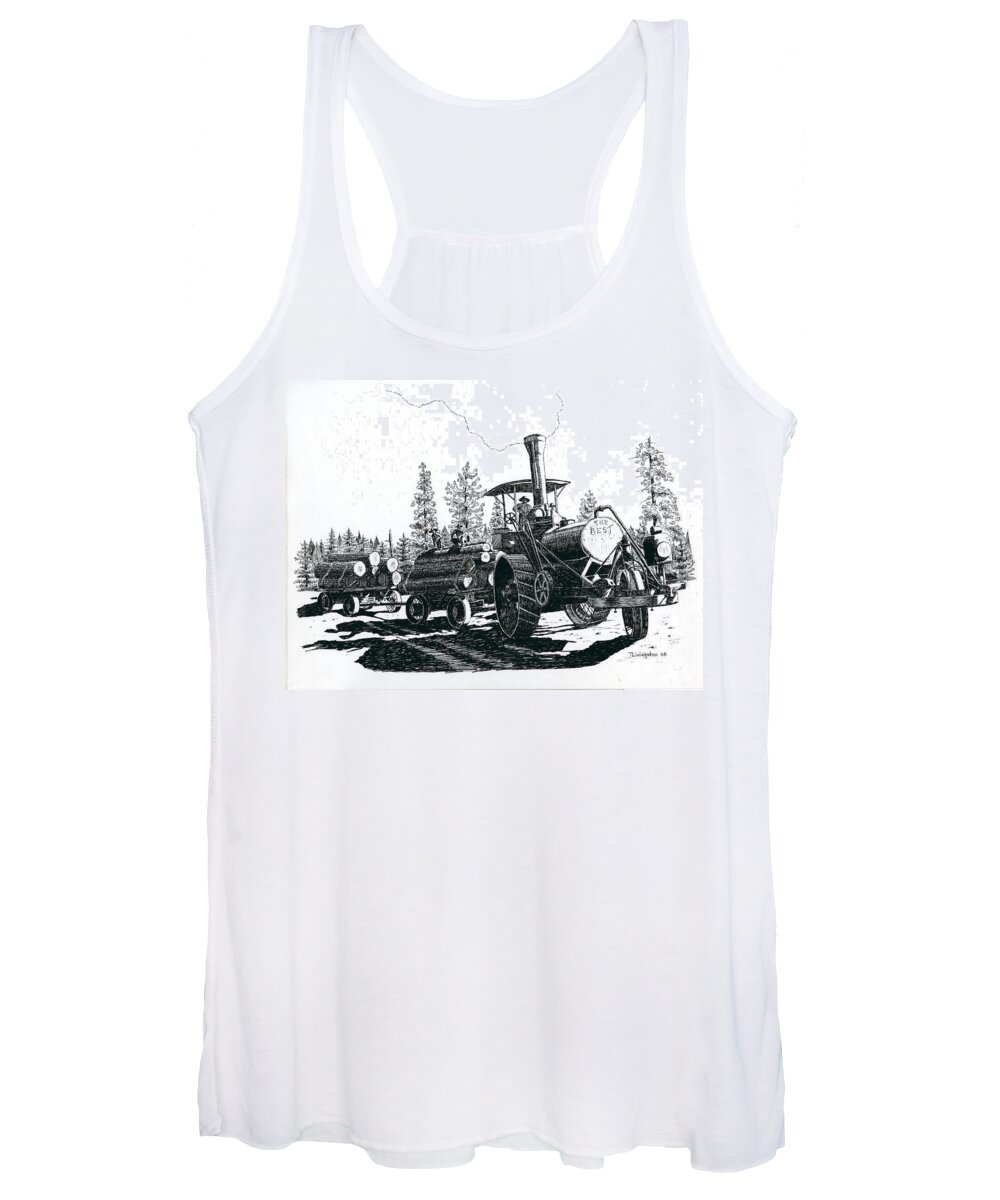 Best Steam Traction Engine Women's Tank Top featuring the drawing Best Steam Traction Engine by Timothy Livingston