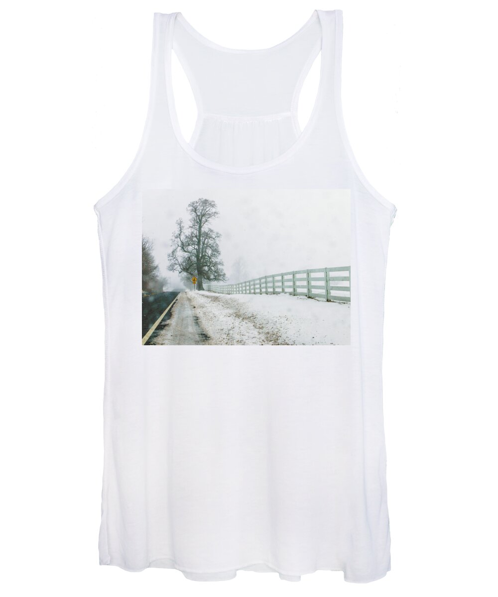 Nature Women's Tank Top featuring the photograph Big Tree in Snow Storm by Louis Dallara