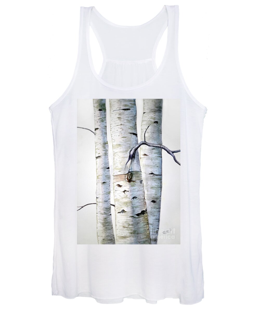 Birch Women's Tank Top featuring the painting Birch Trees in watercolor by Christopher Shellhammer