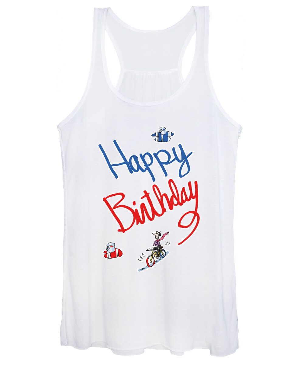 Happy Women's Tank Top featuring the digital art Birthday Bicycle Painter by Mark Armstrong