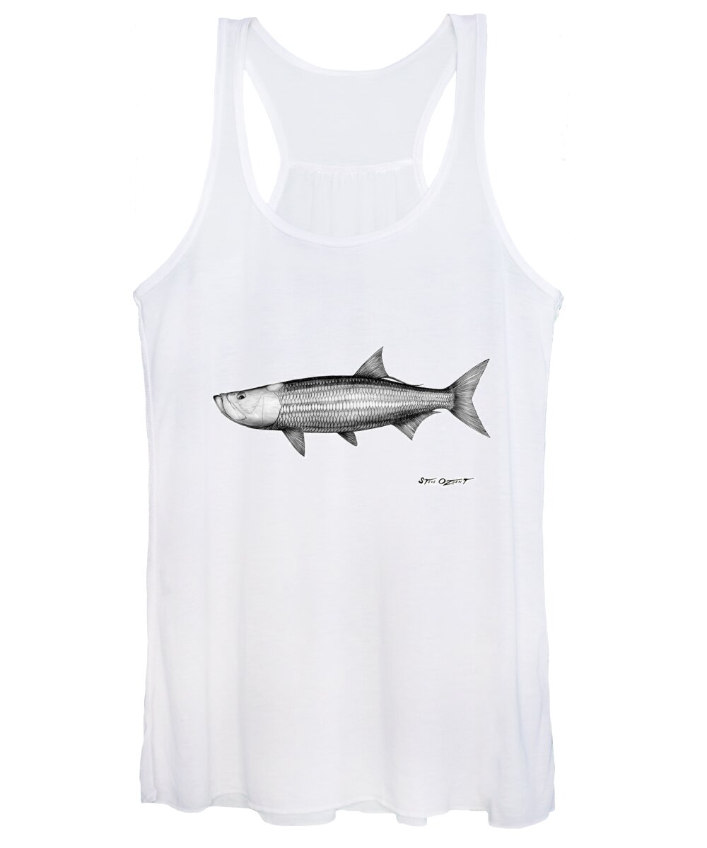 Tarpon Women's Tank Top featuring the drawing Black and white tarpon by Steve Ozment