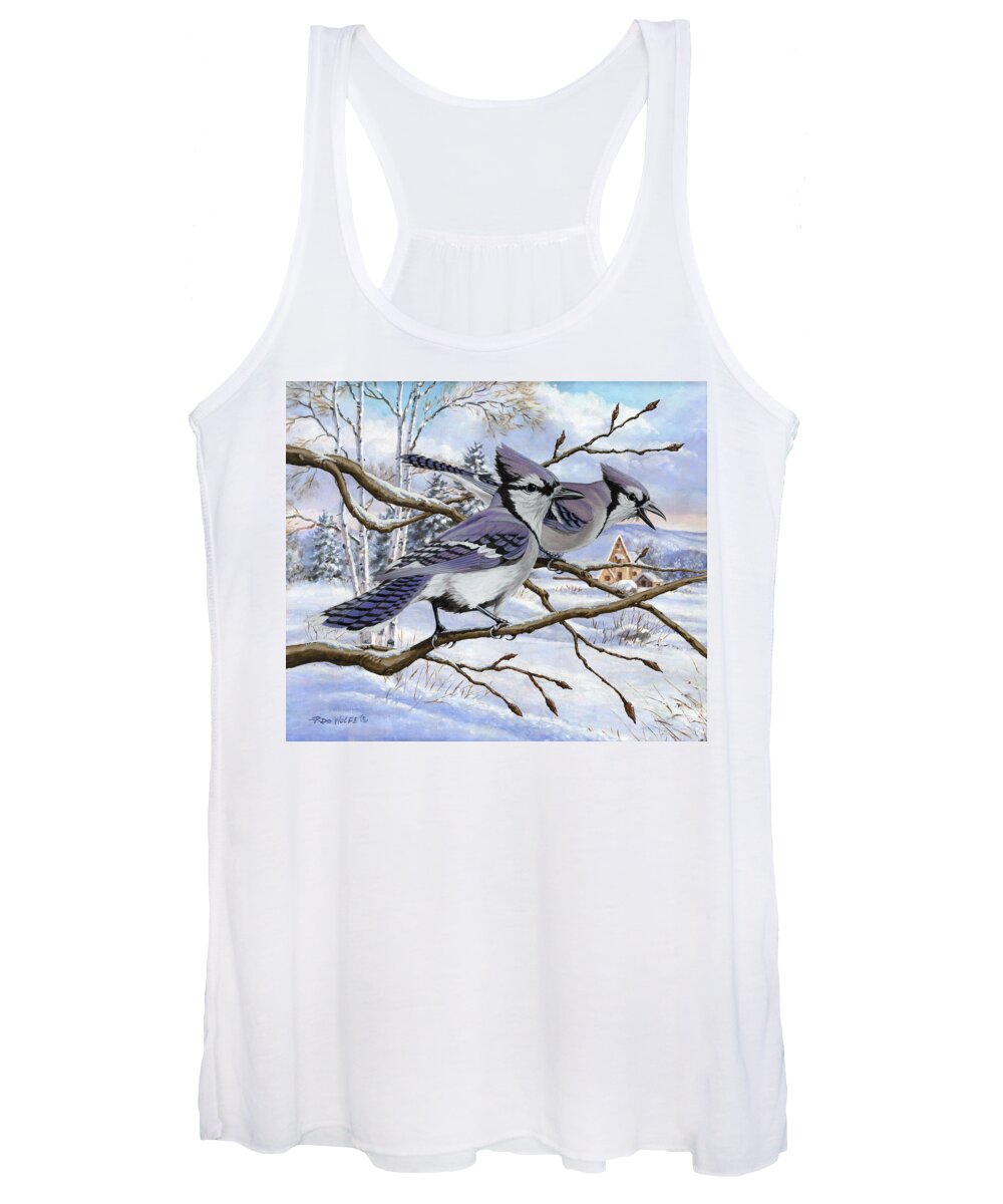 Winter Women's Tank Top featuring the painting Blue Bandits Winter Afternoon by Richard De Wolfe