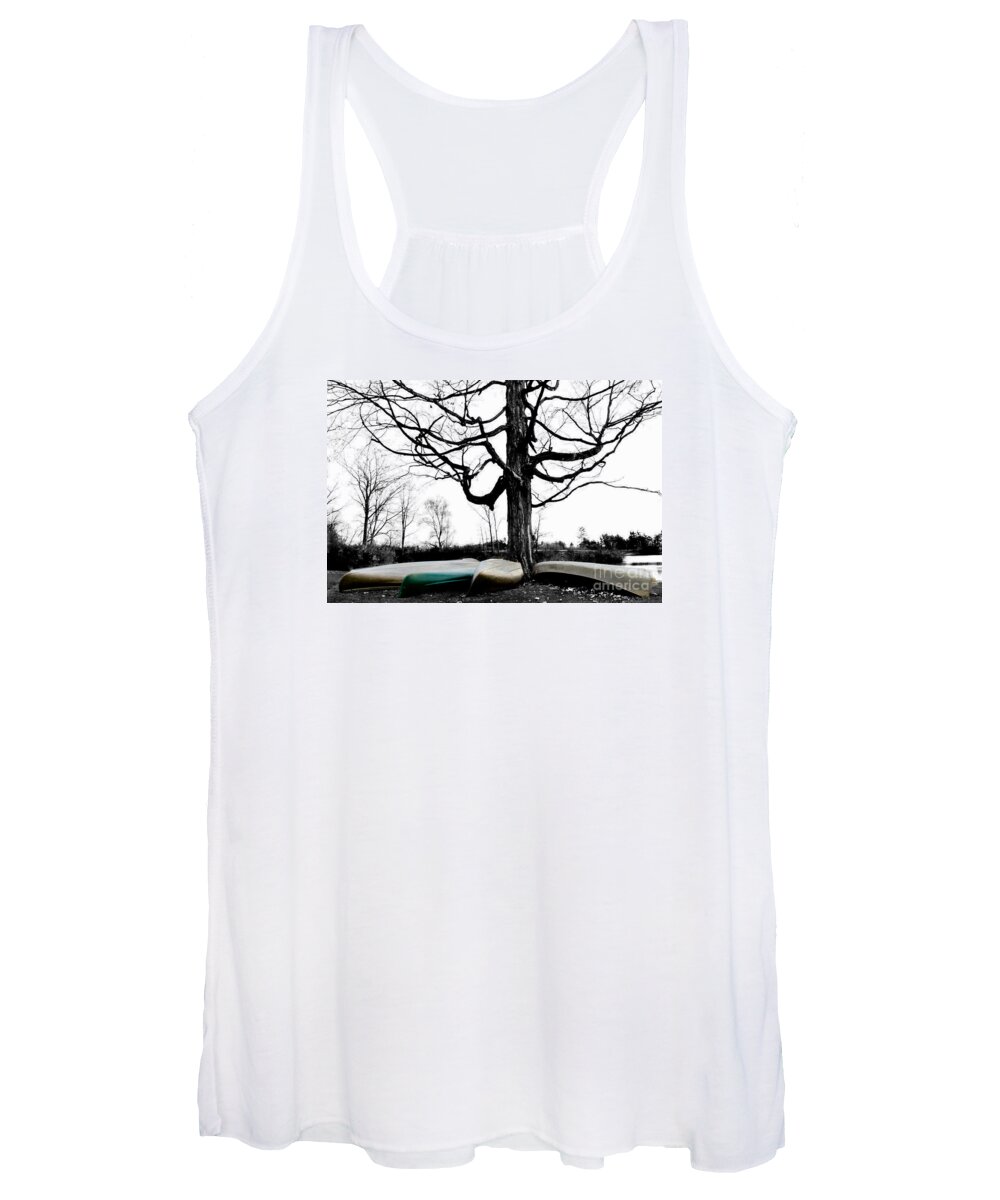 Boats Women's Tank Top featuring the photograph Canoes in Winter by Michael Arend
