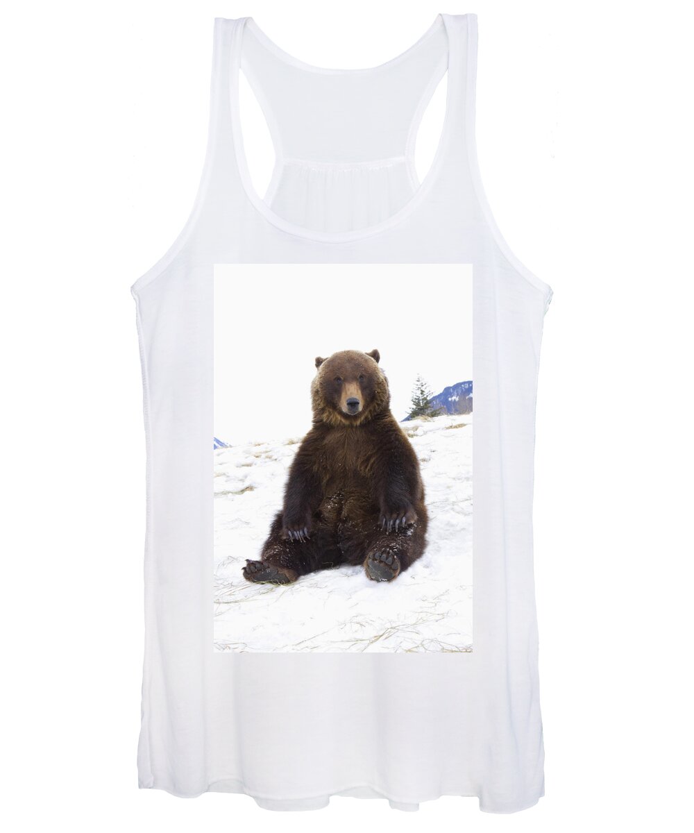 Lindstrand Women's Tank Top featuring the photograph Captive Grizzly During Winter Sits by Doug Lindstrand