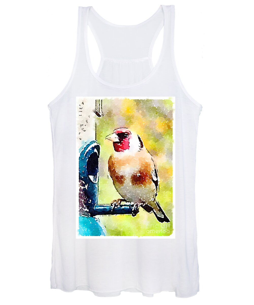 Digital Watercolour Women's Tank Top featuring the painting Carduelis Carduelis 'waterfinch' by Vix Edwards