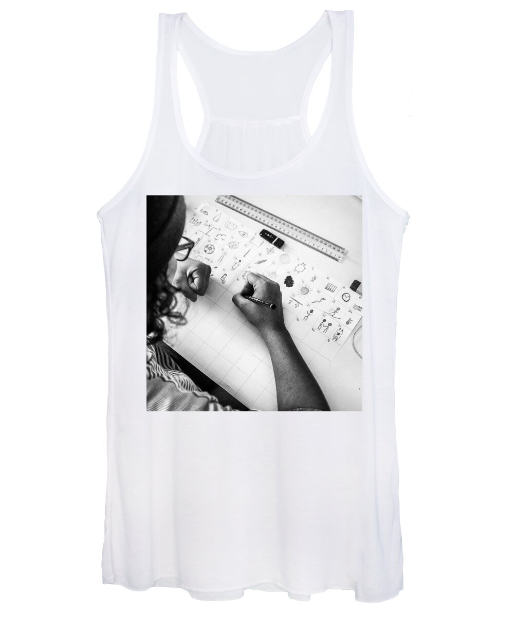 Draw Women's Tank Top featuring the photograph Catrina Doing Thumbnails For School Of by Aleck Cartwright