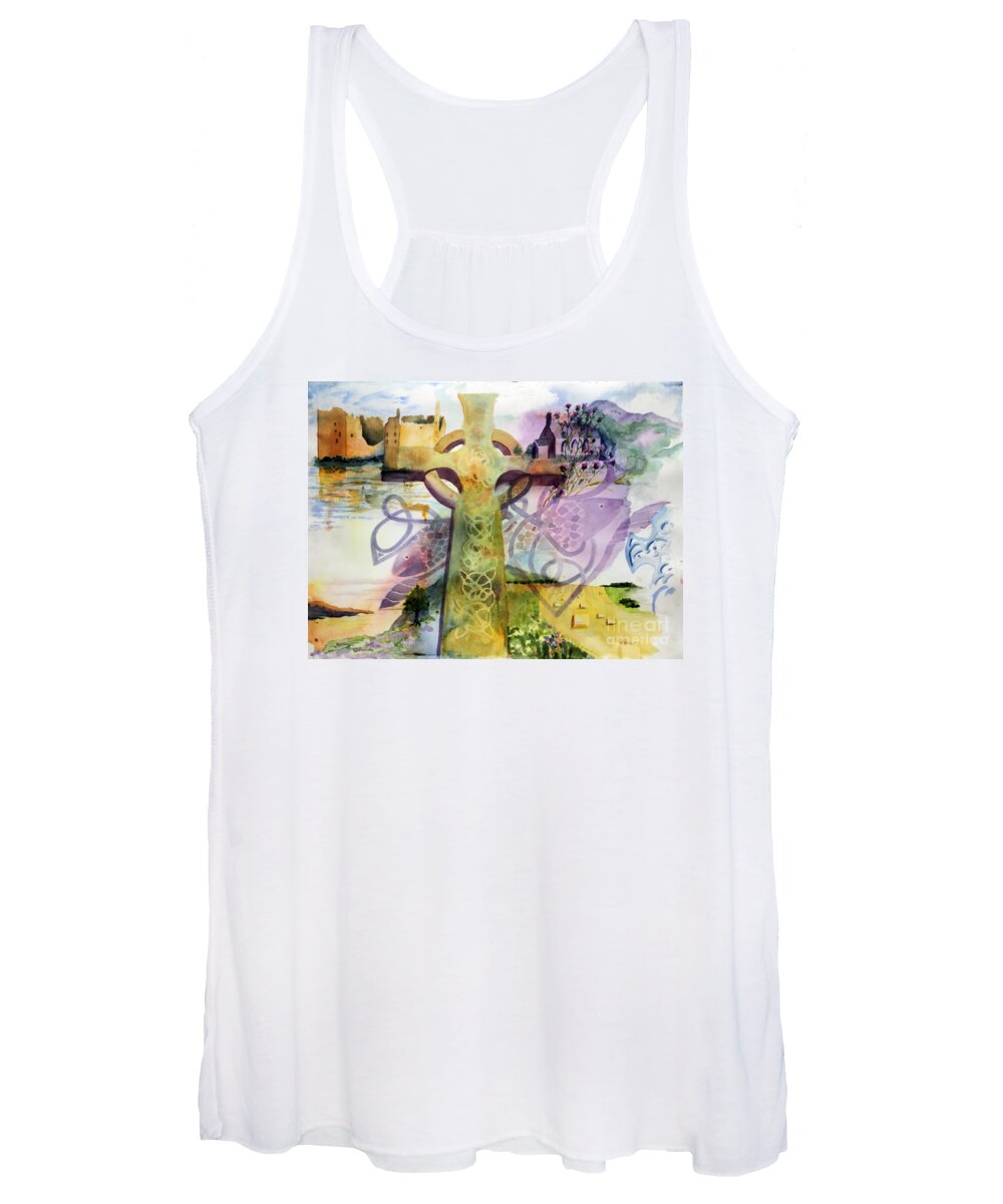 Celtic Cross Women's Tank Top featuring the painting Inspired By Ancient Designs by Maria Hunt