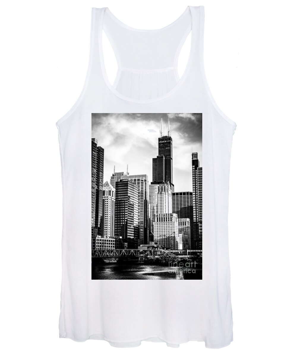 America Women's Tank Top featuring the photograph Chicago High Resolution Picture in Black and White by Paul Velgos