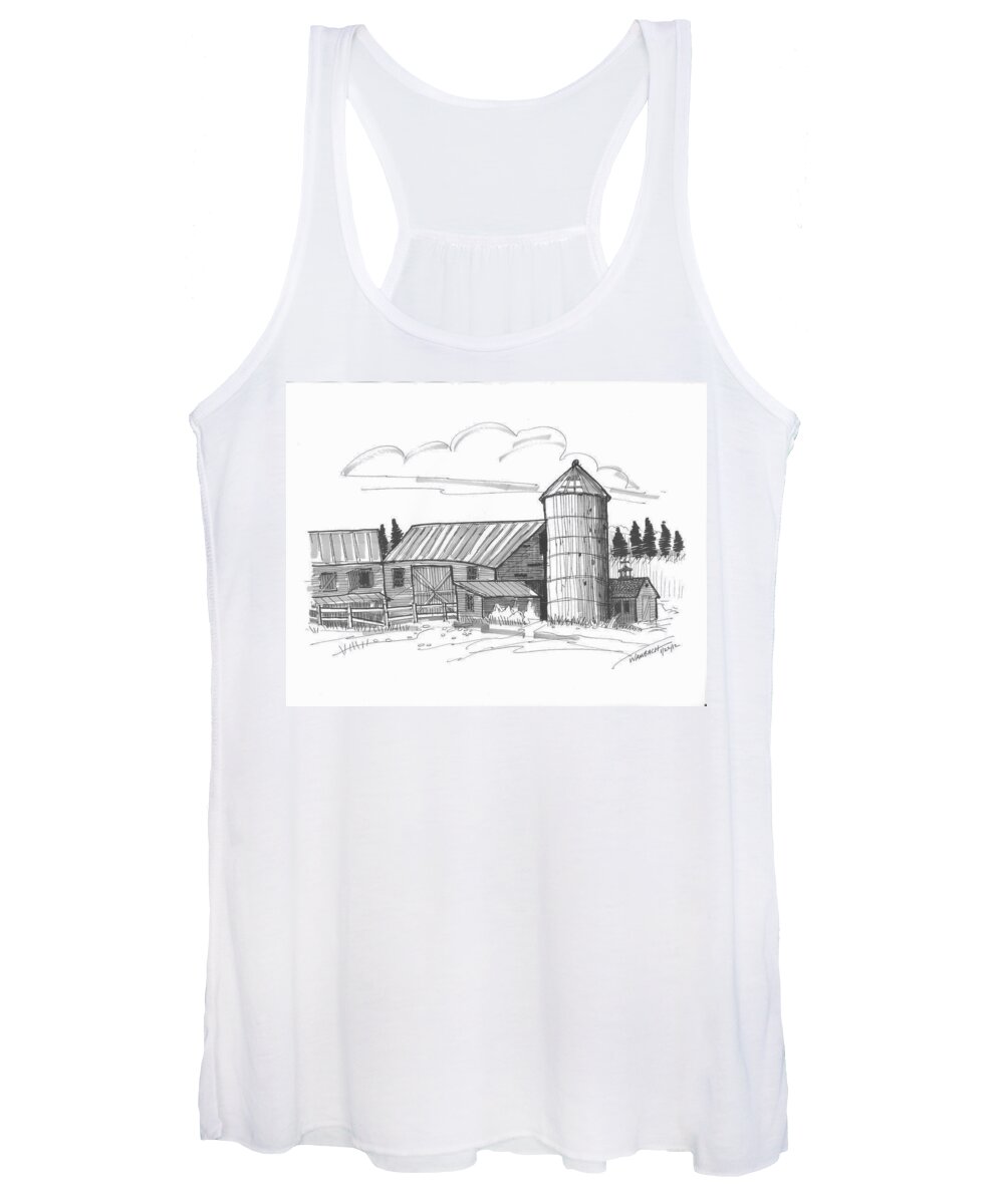 Barn Women's Tank Top featuring the drawing Clermont Barn 2 by Richard Wambach