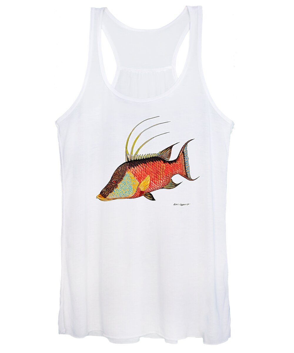 Hogfish Women's Tank Top featuring the painting Colorful Hogfish by Steve Ozment