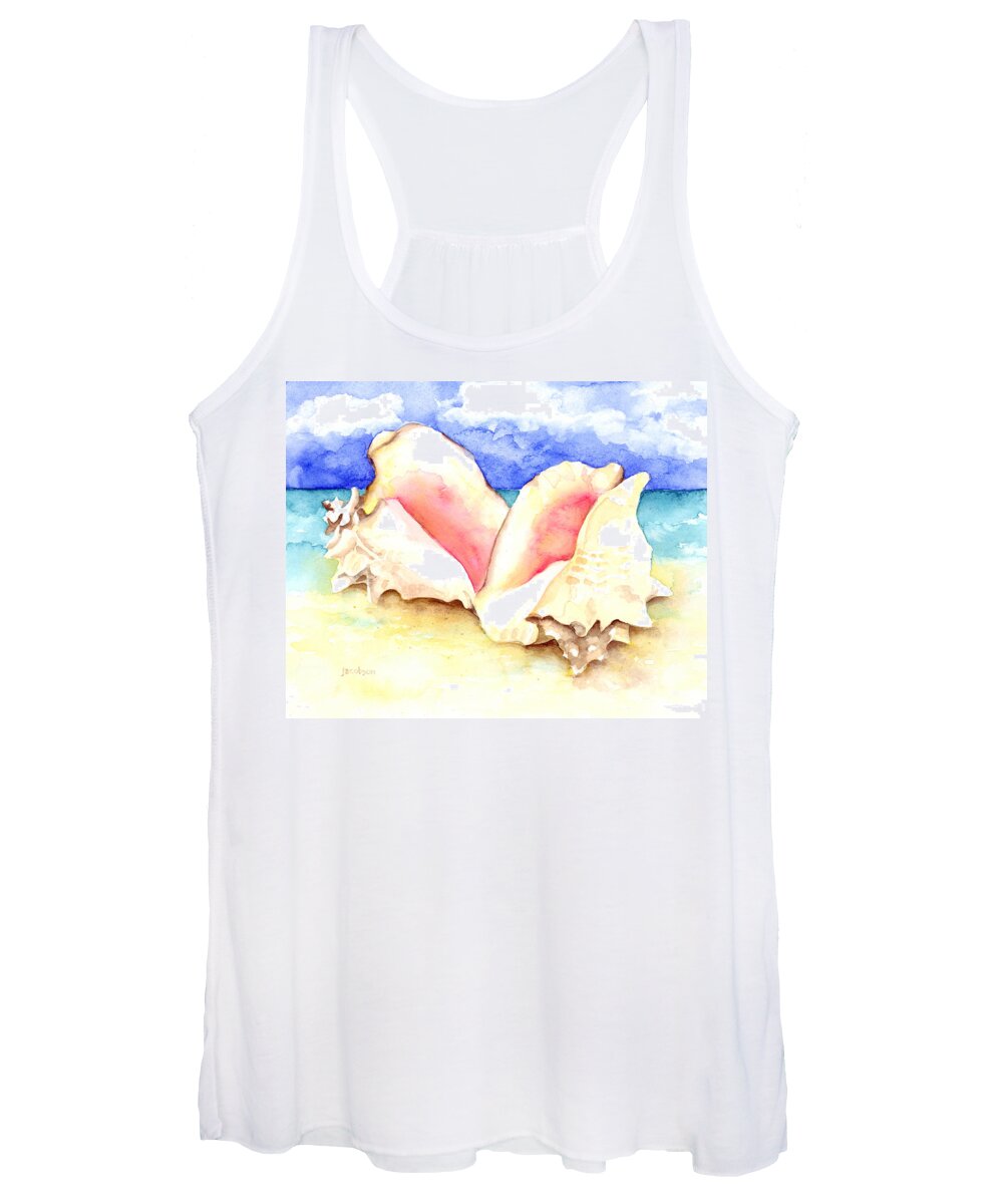 Seashells Women's Tank Top featuring the painting Conch Shells on Beach by Pauline Walsh Jacobson