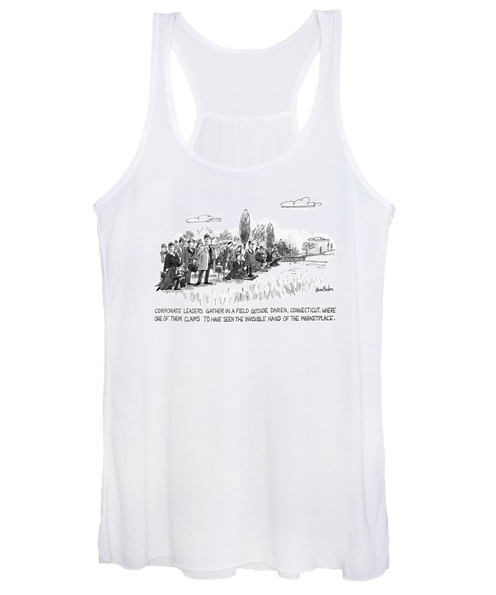 Business Women's Tank Top featuring the drawing Corporate Leaders Gather In A Field by Dana Fradon