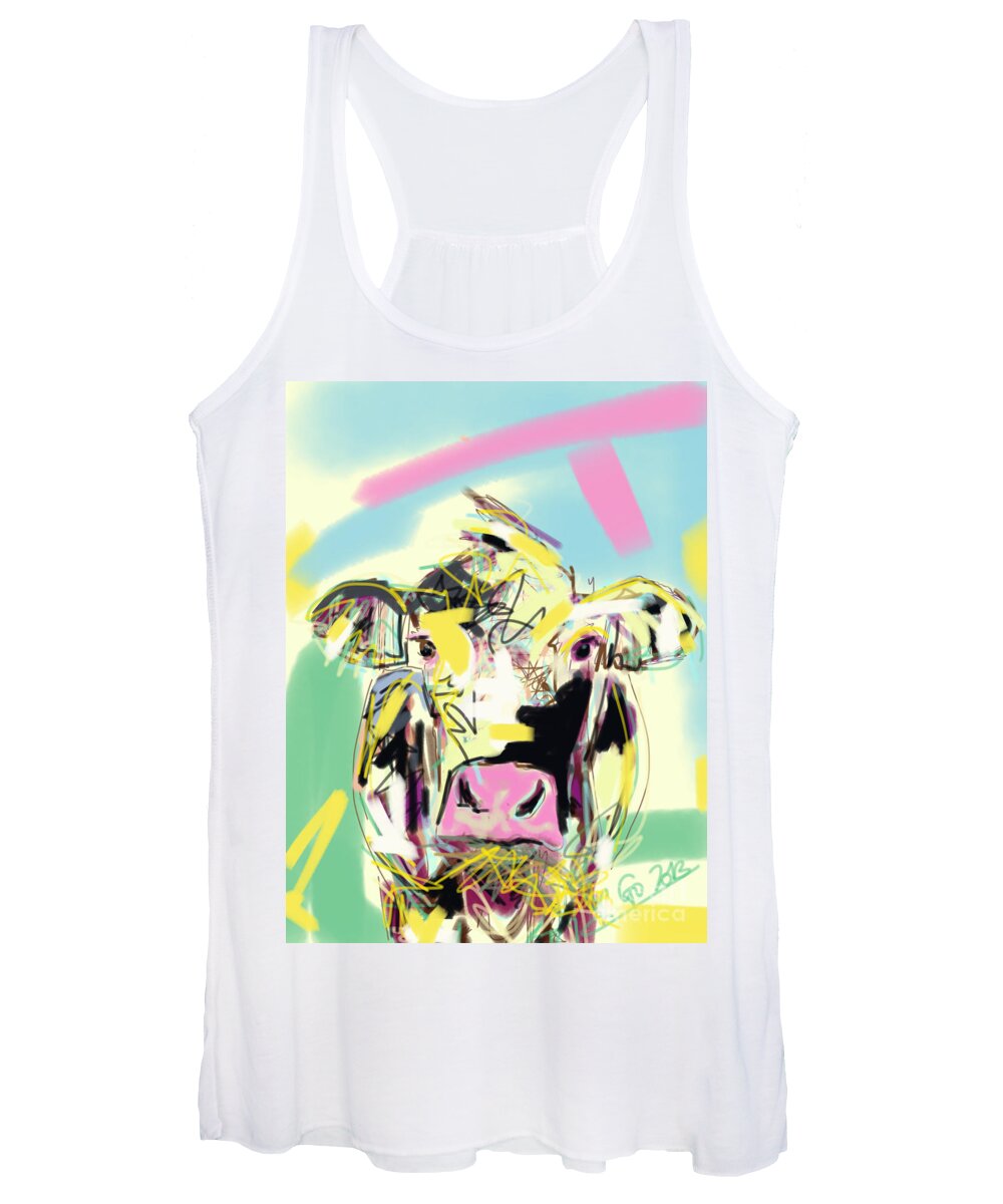 Cow Women's Tank Top featuring the painting Cow- Happy Cow by Go Van Kampen