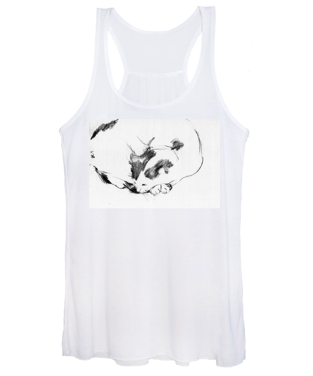 Cat Women's Tank Top featuring the drawing Daydreamer_3 by Karina Plachetka